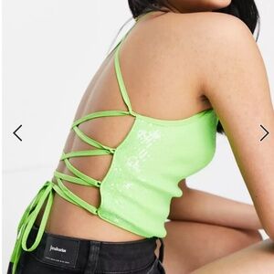 ASOS Annorlunda strappy back sequin crop top in lime Size US 8